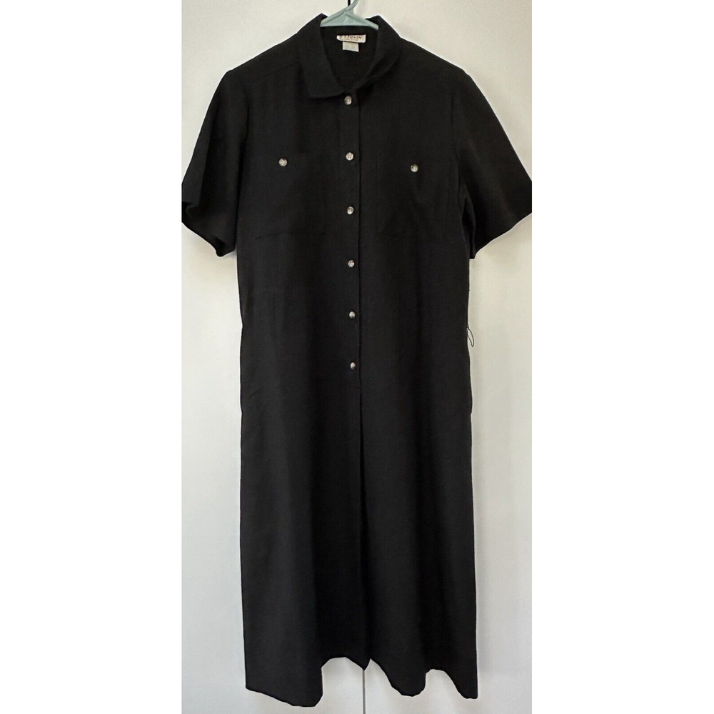Vintage Orvis Dress Womens 12 Black Short Sleeve Buttons Pullover Pockets Casual